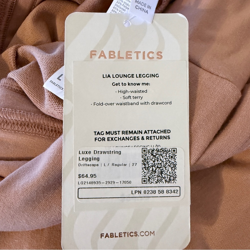 Fabletics Lia Lounge Tan Drawstring Leggings High Waist Soft Terry Pants Large - Picture 3 of 14